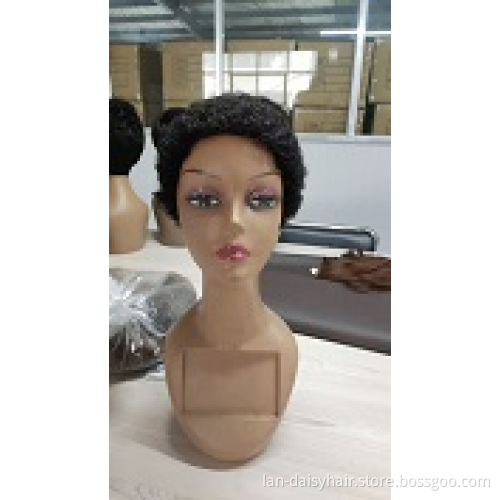 Cheap Short Pixie Cut Most Popular Hair Texture Afro Curly Machine made None Lace Human Hair Wigs